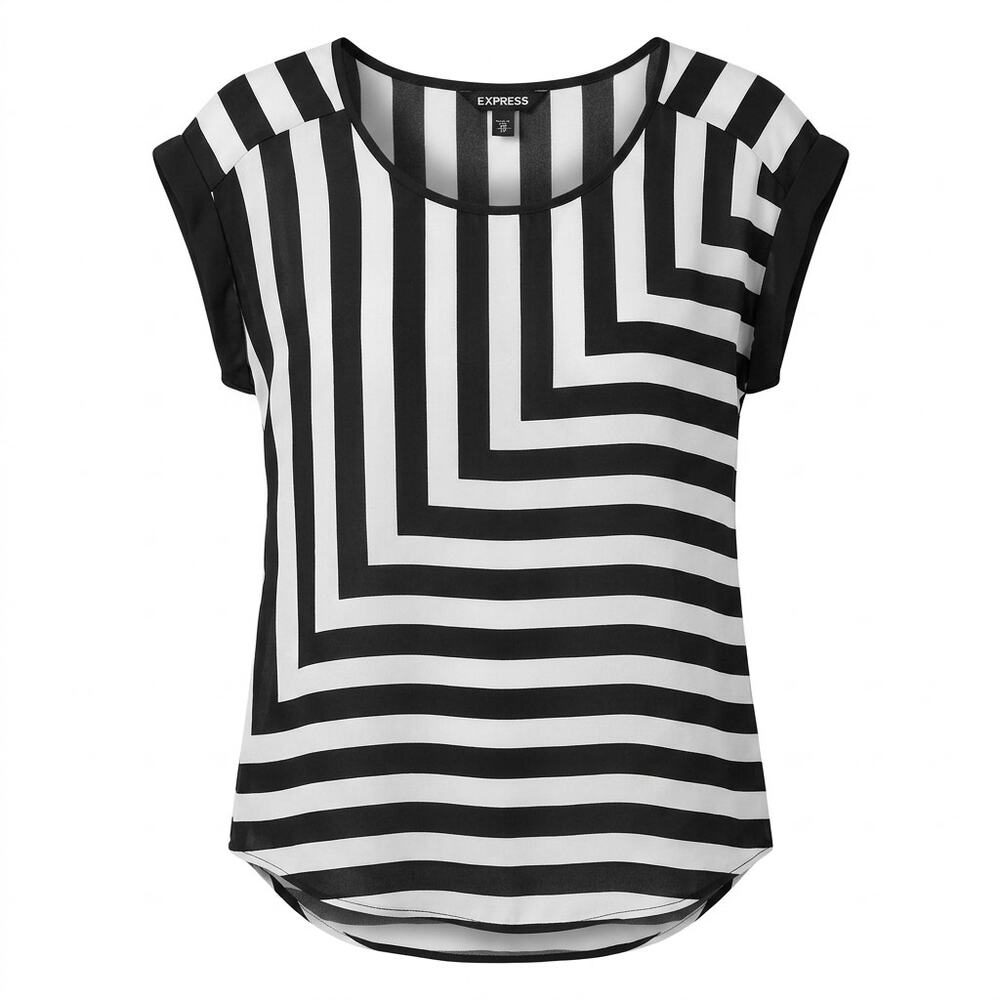 Express Black Scoop Neck Geometric Lightweight Stretch Blouse Women Size XS